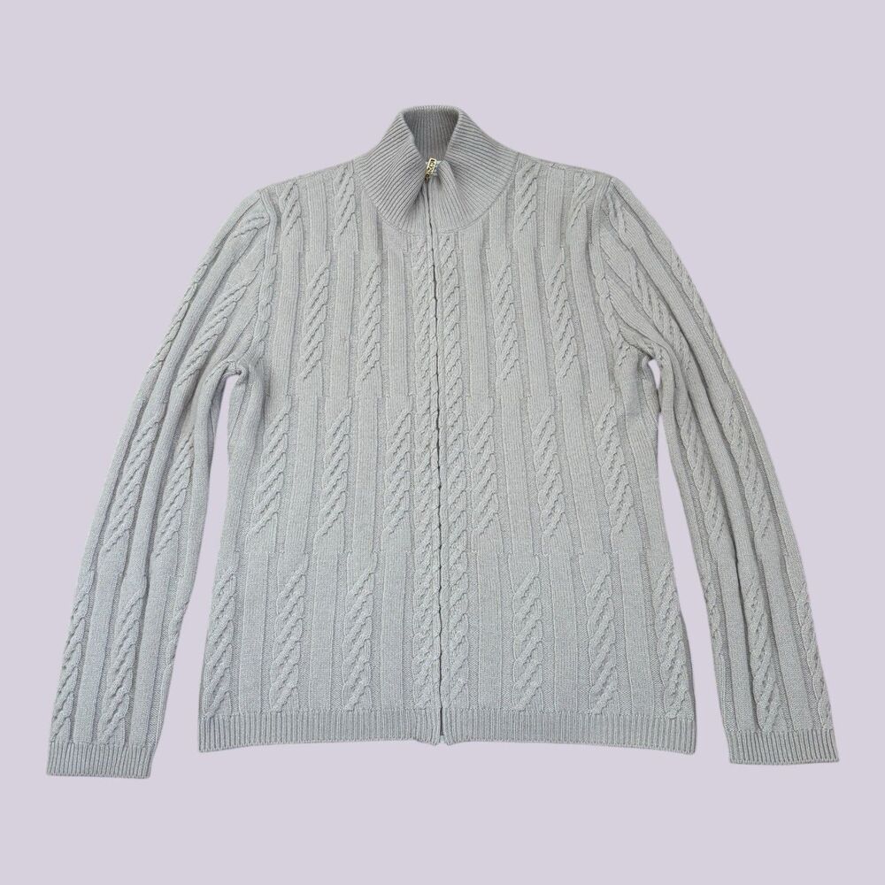 St. John Sport Sweater Cardigan Womens Size Medium Oatmeal Beige Cashmere Zip